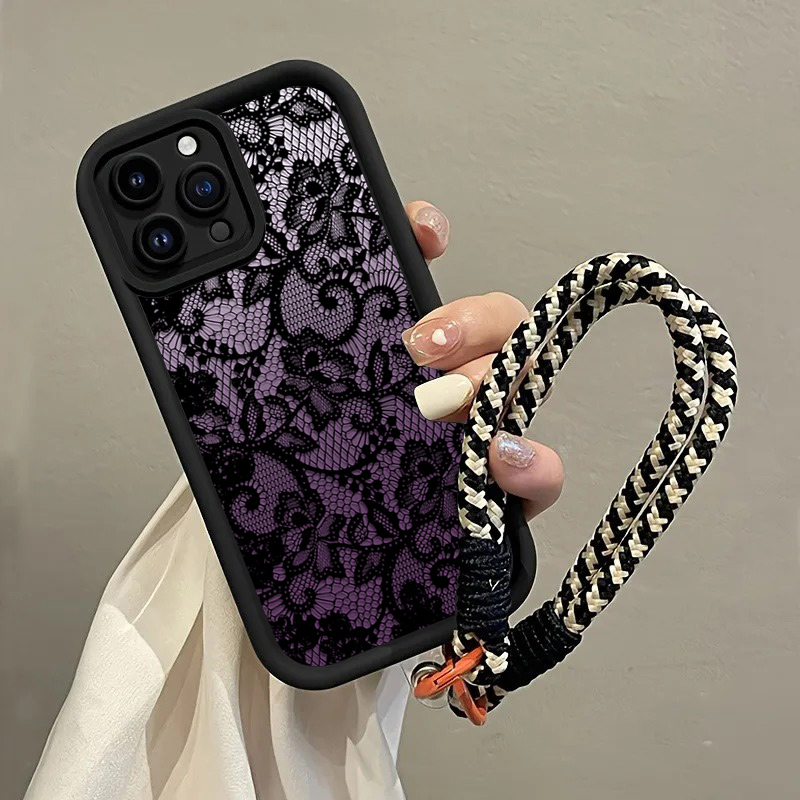 Phone Cases With Loop - Casing Ponsel Tali Gantung Renda Hitam