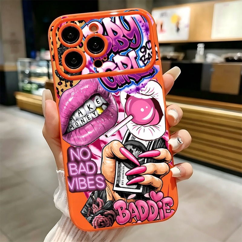 Phone Cases Unique - Casing Ponsel Motif Grafiti Bibir Pink