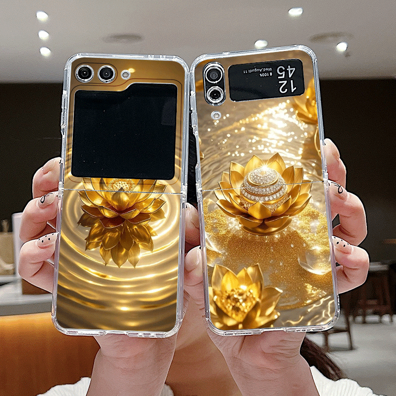 Phone Cases Z Fold 7 - Casing Ponsel Pola Bunga Teratai Emas