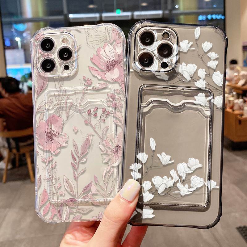 Phone Cases With Card Holder - Casing Ponsel Motif Bunga Untuk Samsung