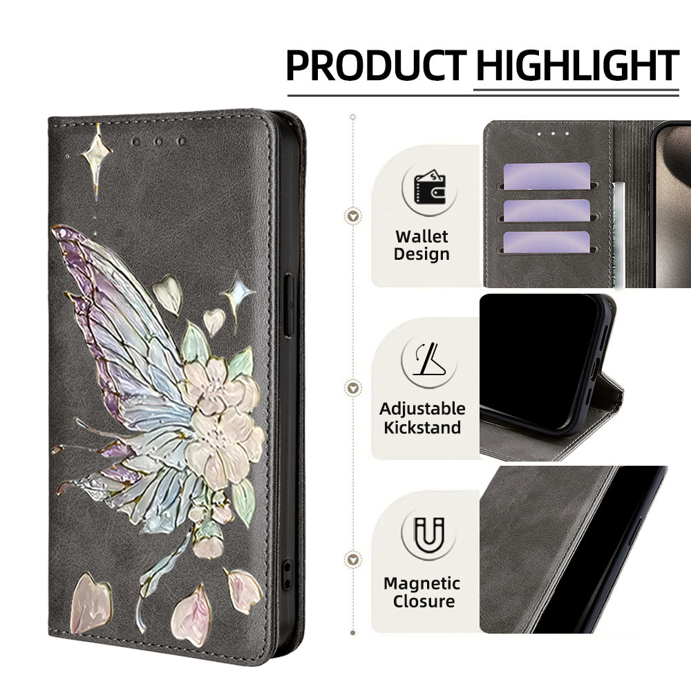 Casing Kulit Motif Kupu-kupu A - Flip Leather Case ulasan dan harga